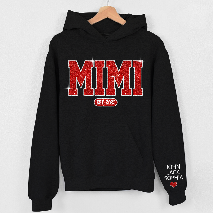 Lofaris Glitter Red Custom Name Mimi Grandma Gift Hoodie