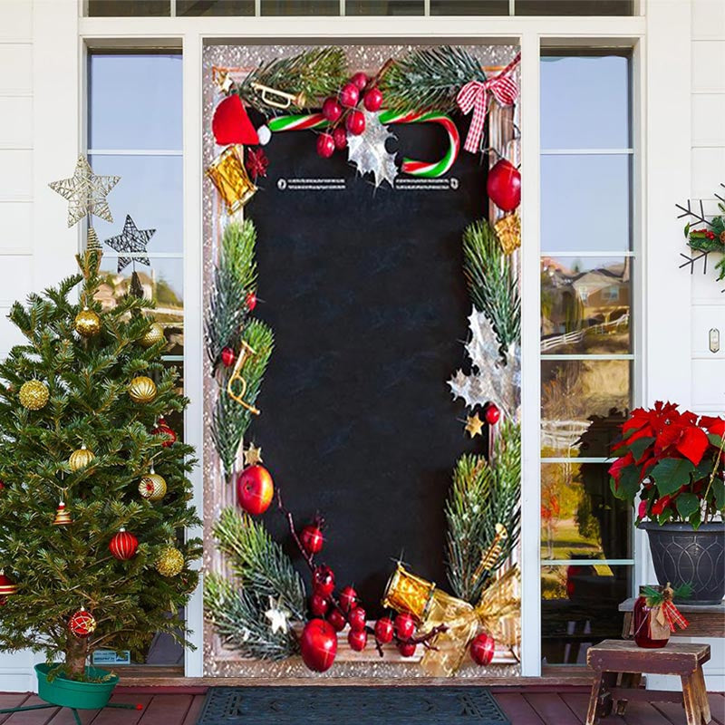 Lofaris Glitter Red Fruit Leaf Black New Year Door Cover