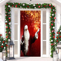 Lofaris Glitter Red Gold Santa Claus Christmas Door Cover