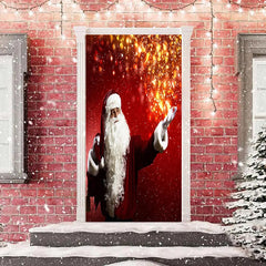 Lofaris Glitter Red Gold Santa Claus Christmas Door Cover