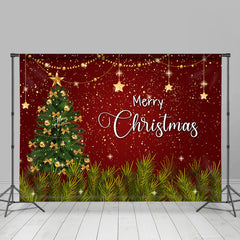 Lofaris Glitter Red Green Xmas Tree Star Christmas Backdrop