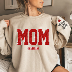 Lofaris Glitter Red Mom Est Custom Name Gift Sweatshirt