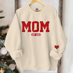 Lofaris Glitter Red Mom Est Custom Name Gift Sweatshirt