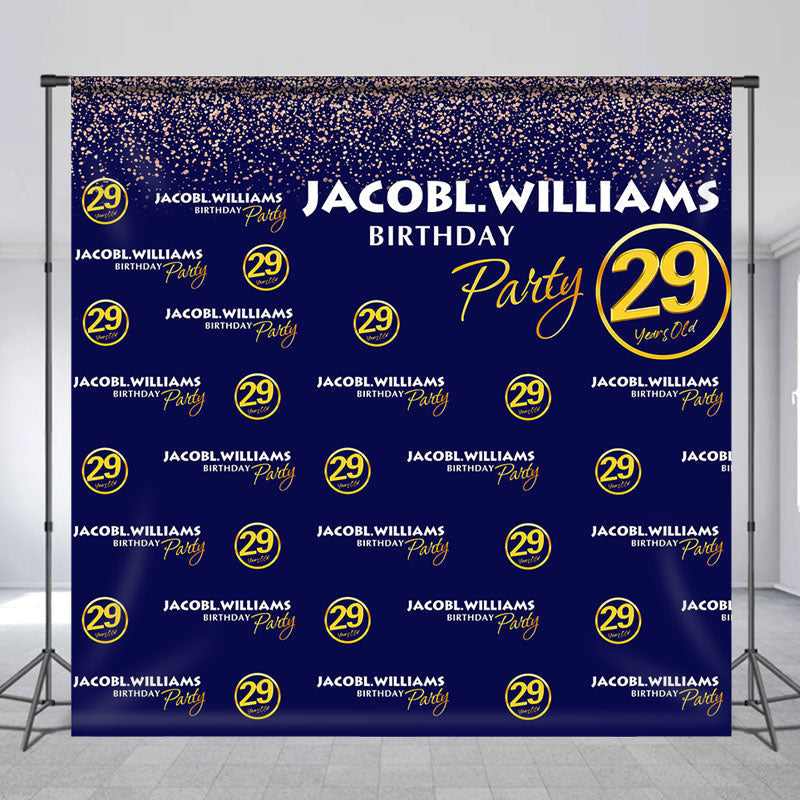 Lofaris Glitter Repeat Navy Blue Custom 29Th Birthday Backdrop