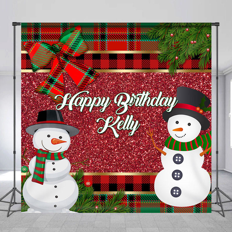 Lofaris Glitter Scottish Plaid Winter Custom Birthday Backdrop