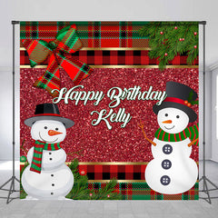 Lofaris Glitter Scottish Plaid Winter Custom Birthday Backdrop