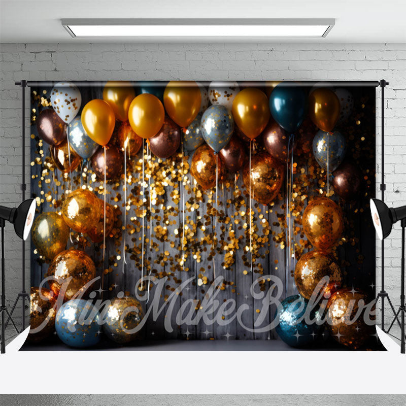 Lofaris Glitter Sequin Gold Balloons Birthday Photo Backdrop