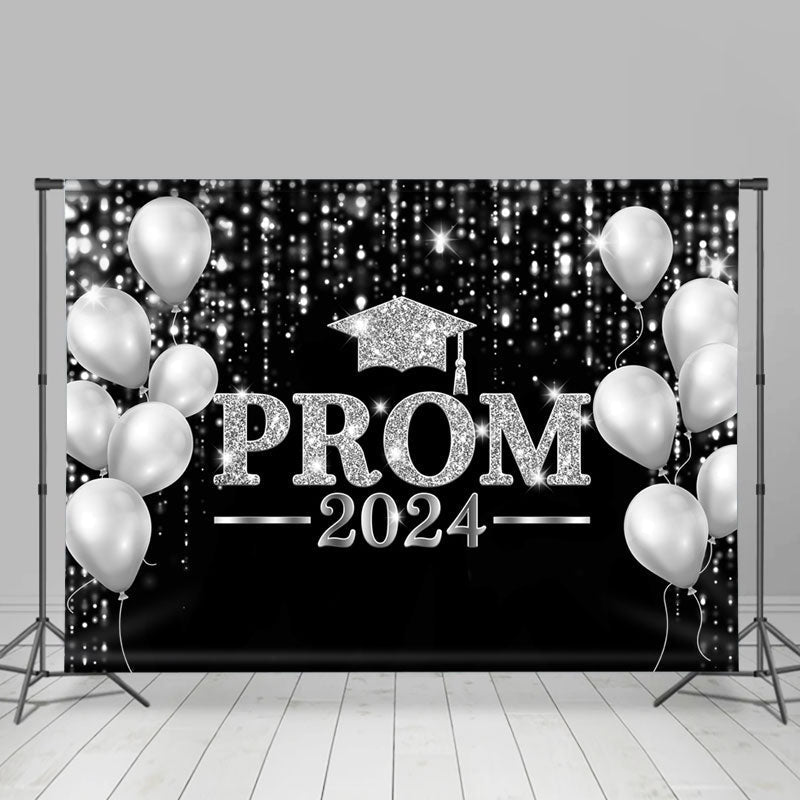 Lofaris Glitter Silver Balloon Black Bokeh Prom Backdrop