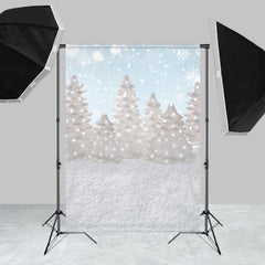 Lofaris Glitter Snowflake White Trees Winter Party Backdrop