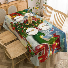 Lofaris Glitter Snowy Cartoon Town Christmas Tablecloth