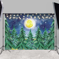 Lofaris Glitter Snowy Night Forest With Moon Party Backdrop