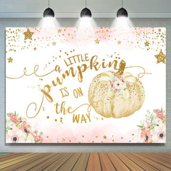 Lofaris Glitter Star Floral Pumpkin Baby Shower Backdrop