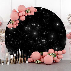 Lofaris Glitter Stars Black Birthday Party Round Backdrop