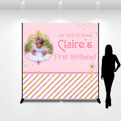 Lofaris Glitter Stripe Pink Custom Photo 1st Birthday Backdrop