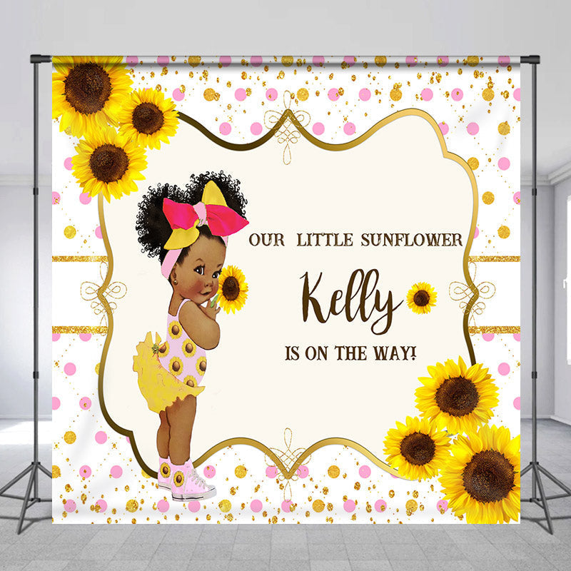 Lofaris Glitter Sunflower Custom Baby Shower Backdrop For Girl