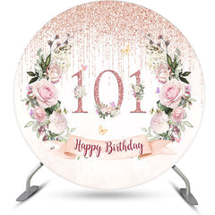 Lofaris Glitter Tassels Floral Round 101st Birthday Backdrop