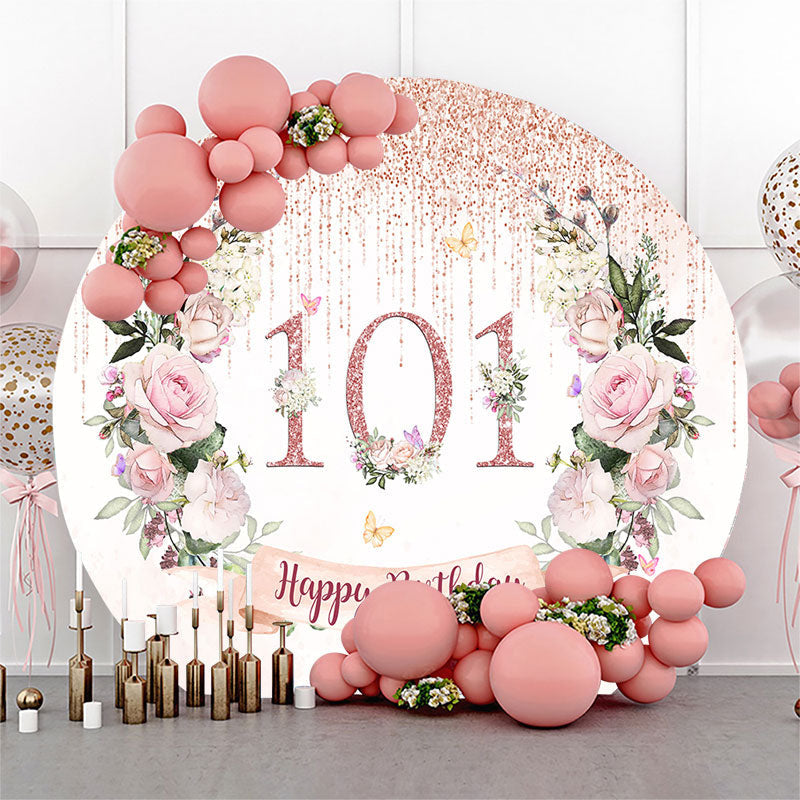 Lofaris Glitter Tassels Floral Round 101st Birthday Backdrop