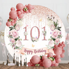 Lofaris Glitter Tassels Floral Round 101st Birthday Backdrop