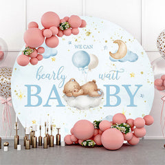 Lofaris Glitter Teddy Bear Blue Round Backdrop For Baby Shower