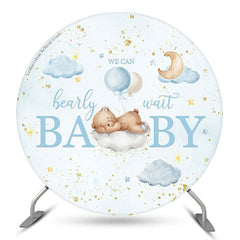 Lofaris Glitter Teddy Bear Blue Round Backdrop For Baby Shower