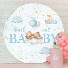 Lofaris Glitter Teddy Bear Blue Round Backdrop For Baby Shower