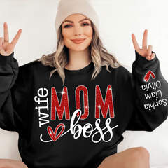 Lofaris Glitter Wife Mom Boss Heart Kids Custom Sweatshirt