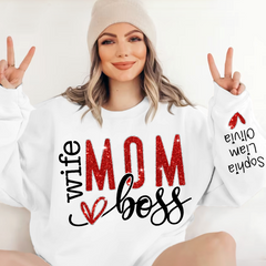 Lofaris Glitter Wife Mom Boss Heart Kids Custom Sweatshirt