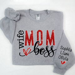 Lofaris Glitter Wife Mom Boss Heart Kids Custom Sweatshirt