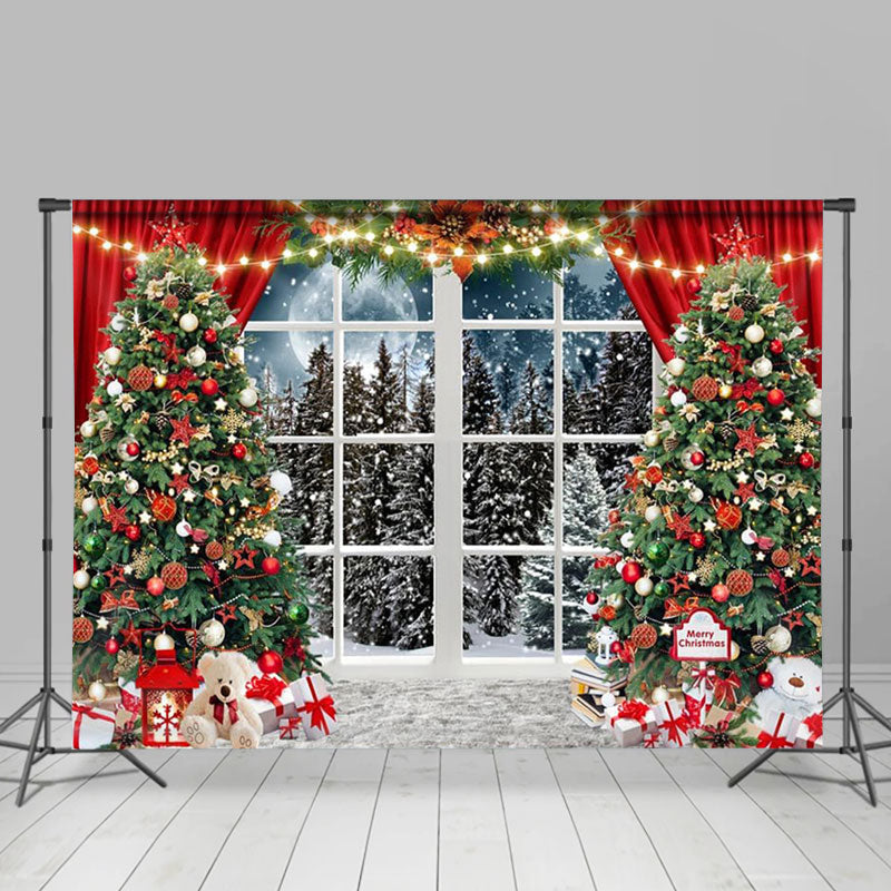 Lofaris Glitter Xmas Tree Winter Window Christmas Backdrop