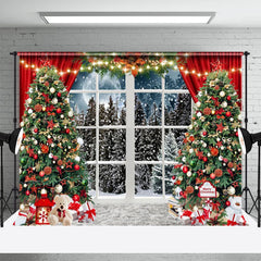 Lofaris Glitter Xmas Tree Winter Window Christmas Backdrop