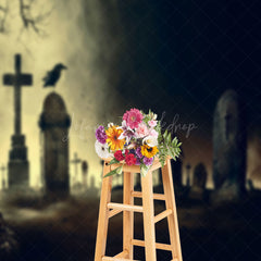 Lofaris Gloomy Horror Cemetery Crow Halloween Backdrop