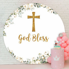 Lofaris God Bless Floral Leaves Baptism Round Backdrop