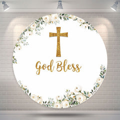 Lofaris God Bless Floral Leaves Baptism Round Backdrop