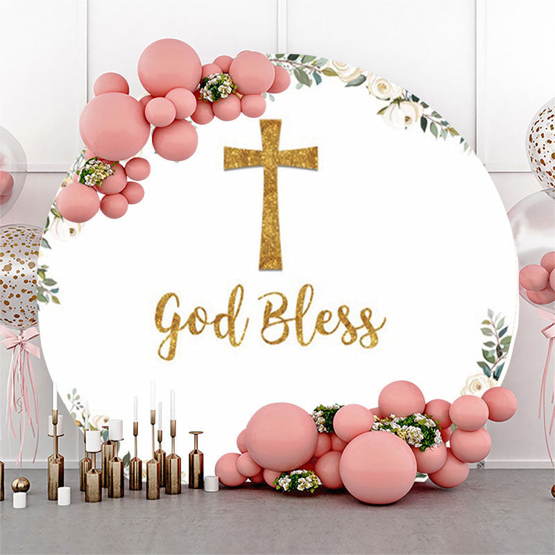 Lofaris God Bless Floral Leaves Baptism Round Backdrop