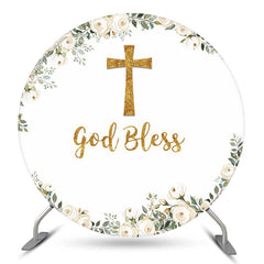 Lofaris God Bless Floral Leaves Baptism Round Backdrop