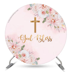 Lofaris God Bless Pink Floral Round Backdrop For Baptism