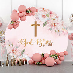 Lofaris God Bless Pink Floral Round Backdrop For Baptism