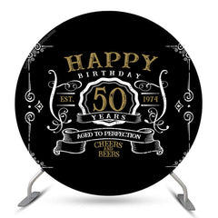 Lofaris Gold And White Happy 50th Years Birthday Black Backdrop