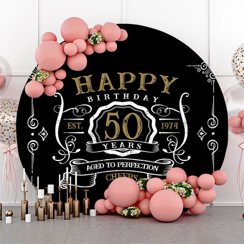 Lofaris Gold And White Happy 50th Years Birthday Black Backdrop