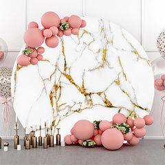 Lofaris Gold And White Marble Style Round Birthday Backdrop