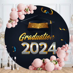 Lofaris Gold Bachelor Cap 2024 Circle Happy Graduation Backdrop