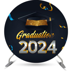 Lofaris Gold Bachelor Cap 2024 Circle Happy Graduation Backdrop