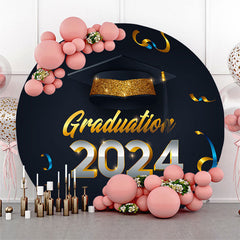 Lofaris Gold Bachelor Cap 2024 Circle Happy Graduation Backdrop