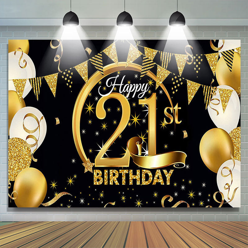 Lofaris Gold Balloon Flag Happy 21st Birthday Backdrop