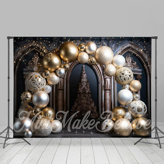 Lofaris Gold Balloons Luxury Black Arch Wall Christmas Backdrop