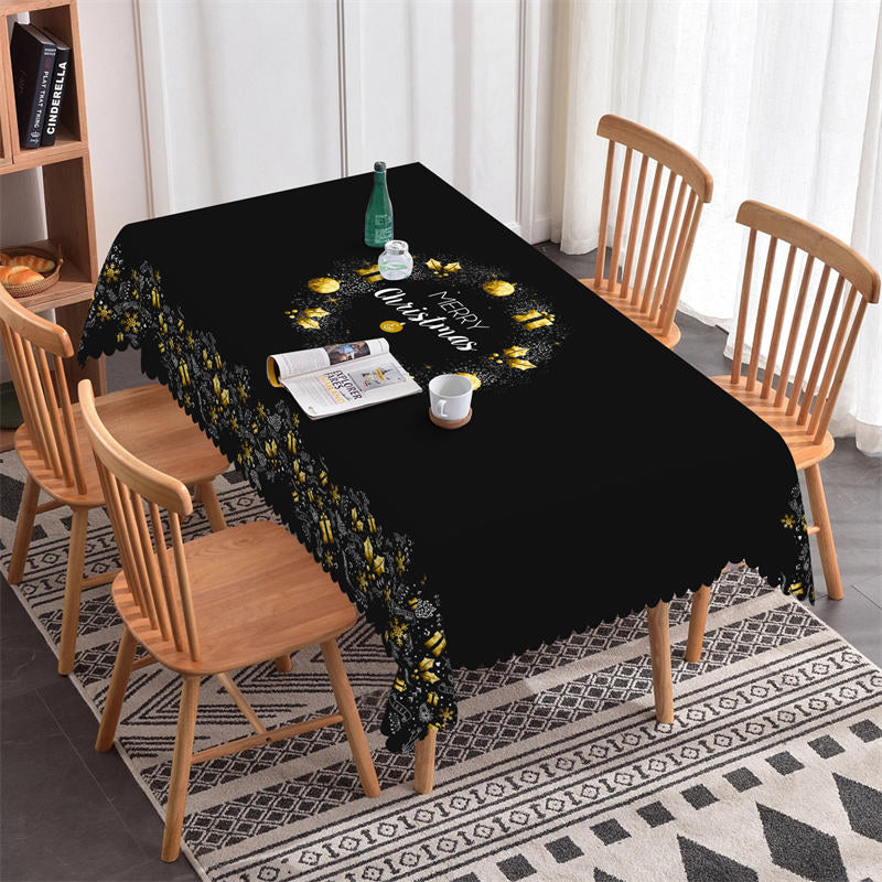 Lofaris Gold Bauble Stars Gift Christmas Black Tablecloth