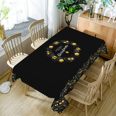 Lofaris Gold Bauble Stars Gift Christmas Black Tablecloth