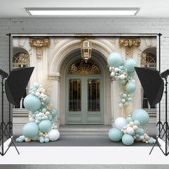 Lofaris Gold Beige Royal Arch Door Blue Balloon Backdrop