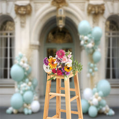 Lofaris Gold Beige Royal Arch Door Blue Balloon Backdrop