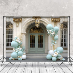 Lofaris Gold Beige Royal Arch Door Blue Balloon Backdrop